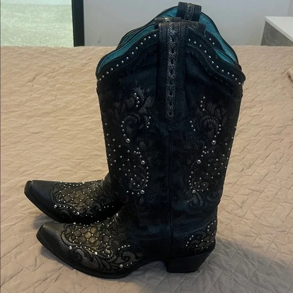 Corral Black Studded Heeled Boots - Picture 6 of 7
